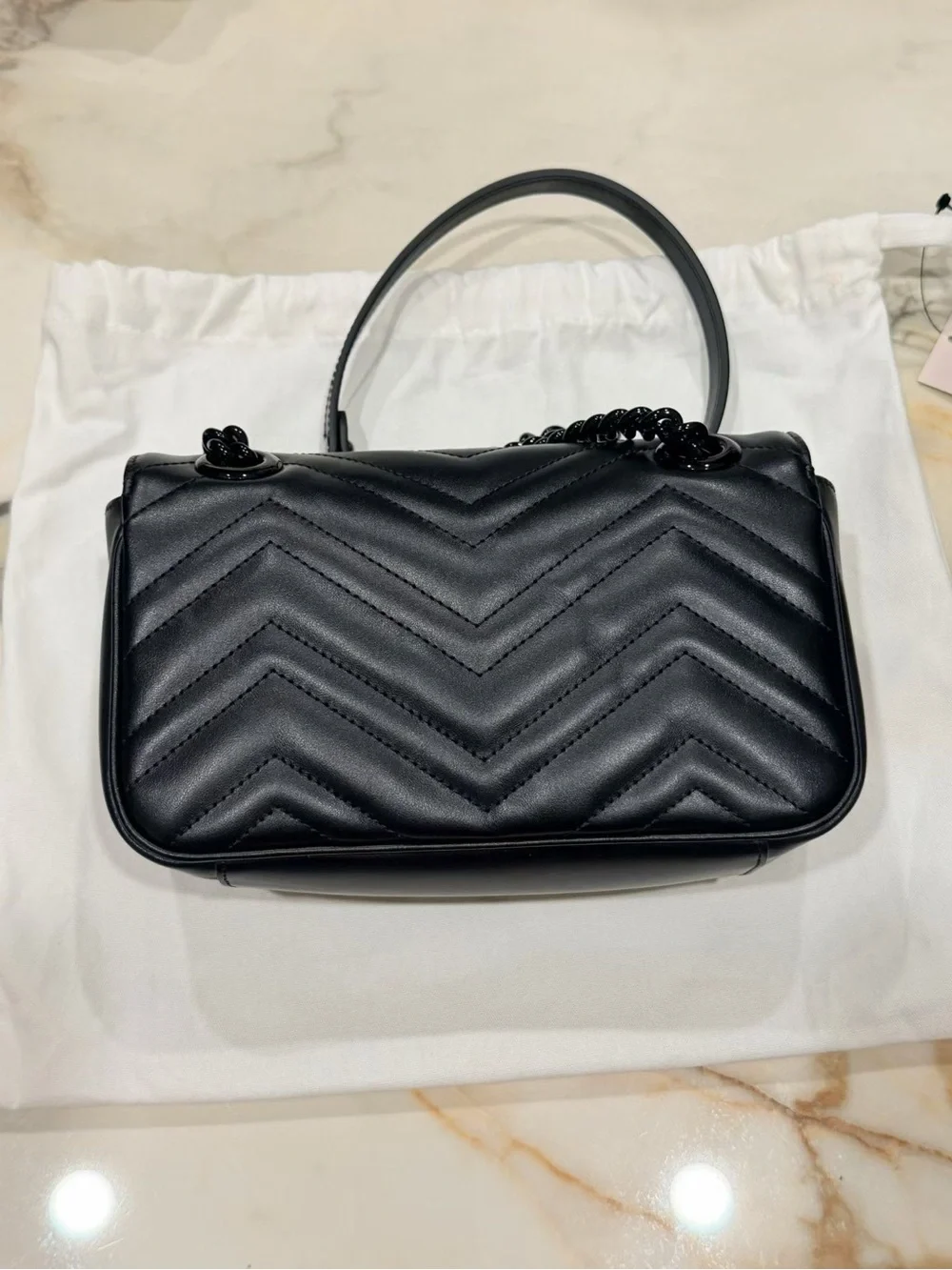 Gucci Black Matelassé GG Chain Shoulder Bag